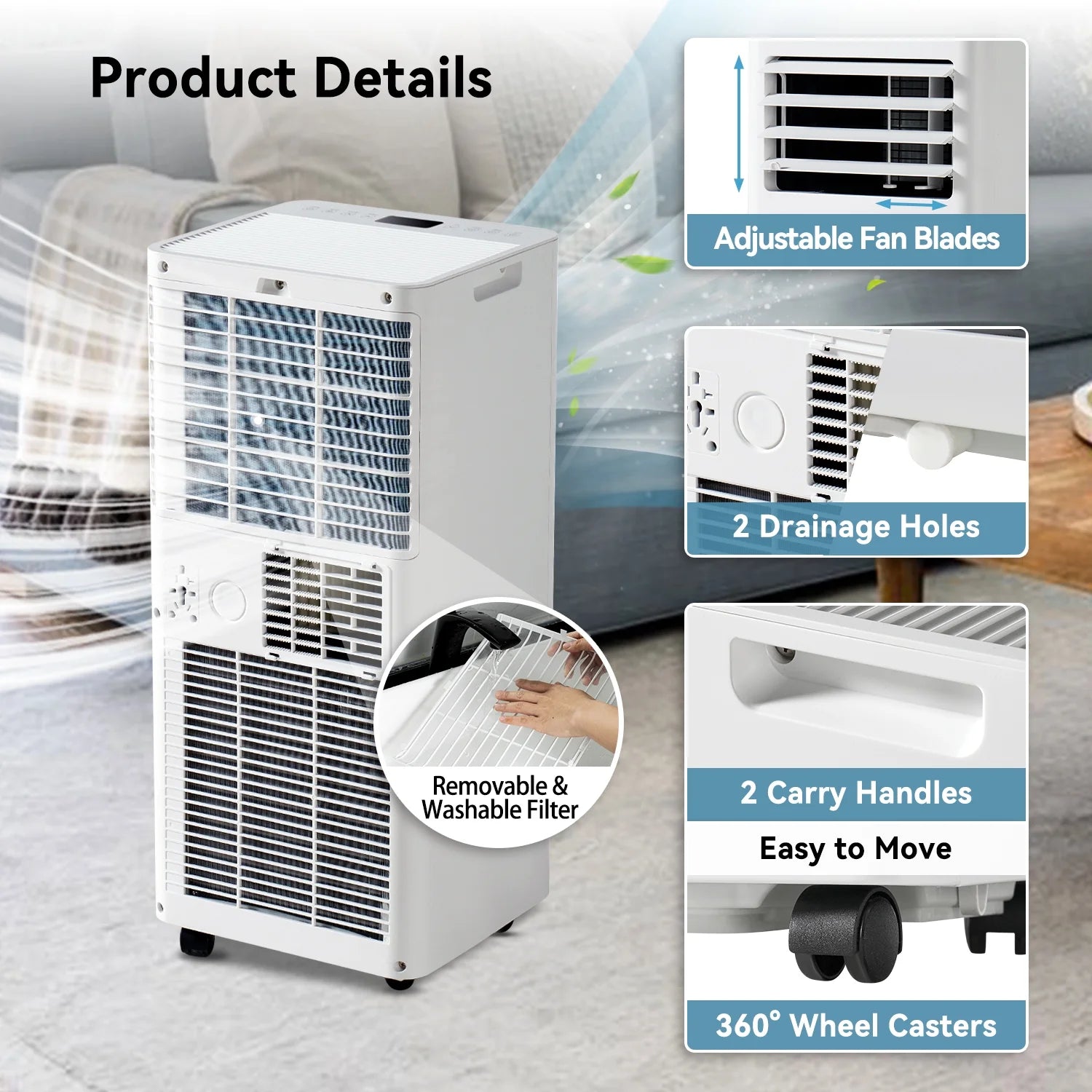 Bapipro 10,000 BTU Smart Portable AC - WiFi/Remote, 4-in-1 for 300 Sq.Ft, 24H Timer, Window Kit, ??55dB, ETL Certified