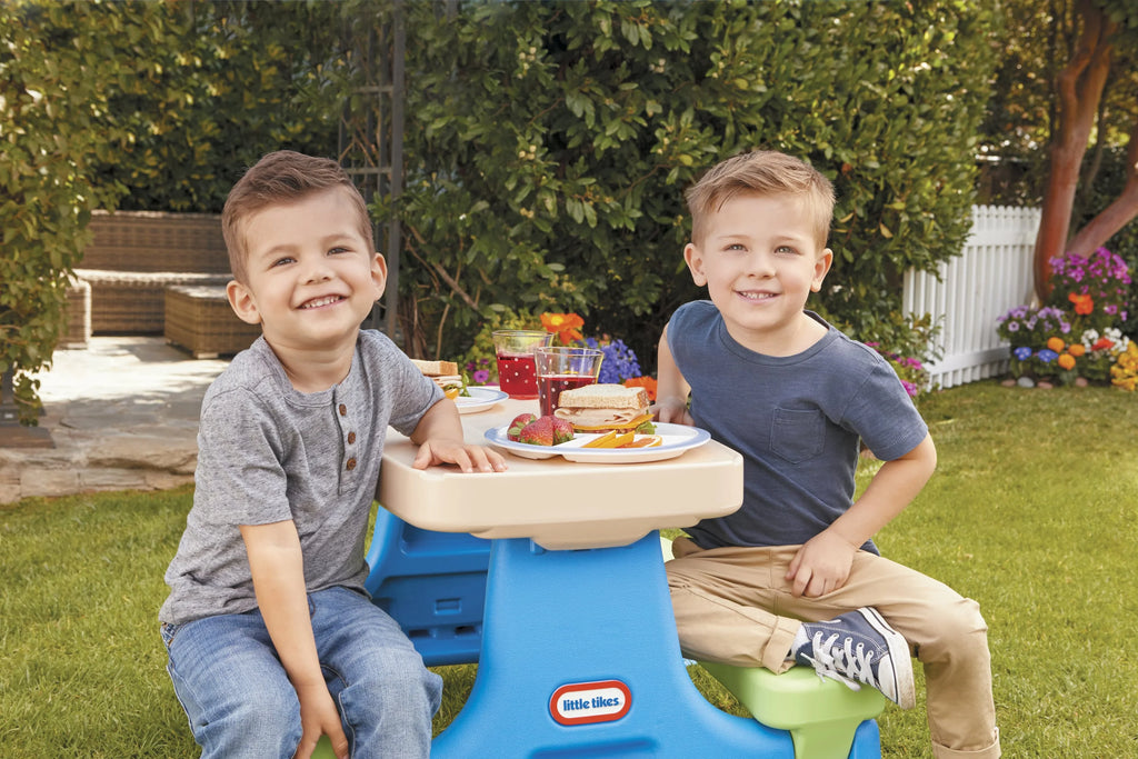 Little Tikes Easy Store Kids Durable Picnic Table with Umbrella, Indoor Outdoor, Ages 2+