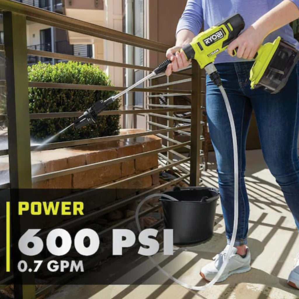 Ryobi ONE+ HP 600 PSI at 0.7 GPM 18V Cordless Electric Cold water Power Cleaner, 20 ft. Siphon Hose