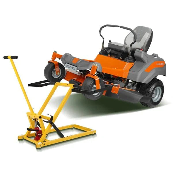 Lawn mower lift with hydraulic jack, 66 cm (26 inch) lifting height, welded steel construction, lifting capacity 227 kg (500 lbs), for ride-on lawn mowers, tractors and ATVs