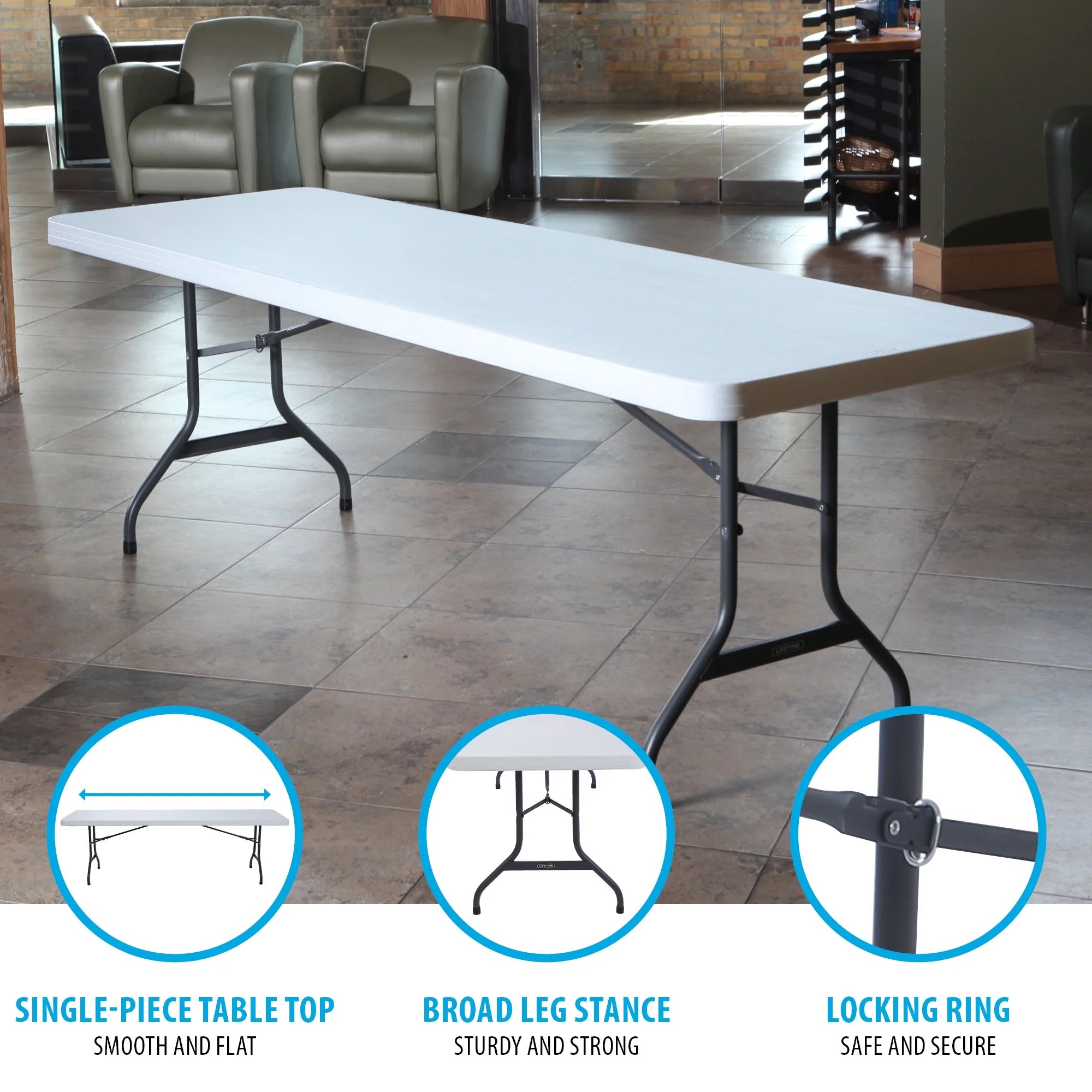 Lifetime 8-Foot Commercial Grade Folding Table, White Granite (22980)