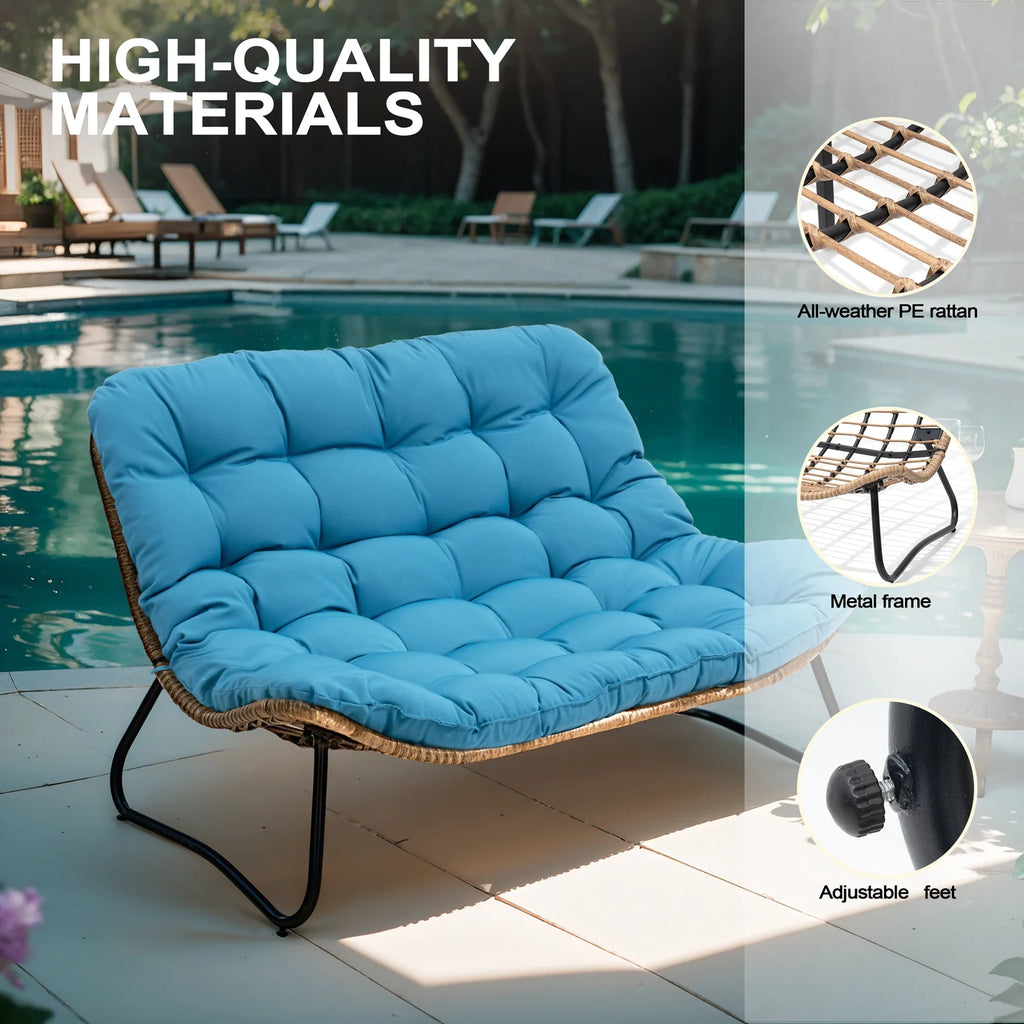 Crestlive Products Patio Loveseat, All-Weather Rattan Large Furniture with Soft Cushions, Outdoor Loveseat for Balcony, Poolside, Backyard (Beige)