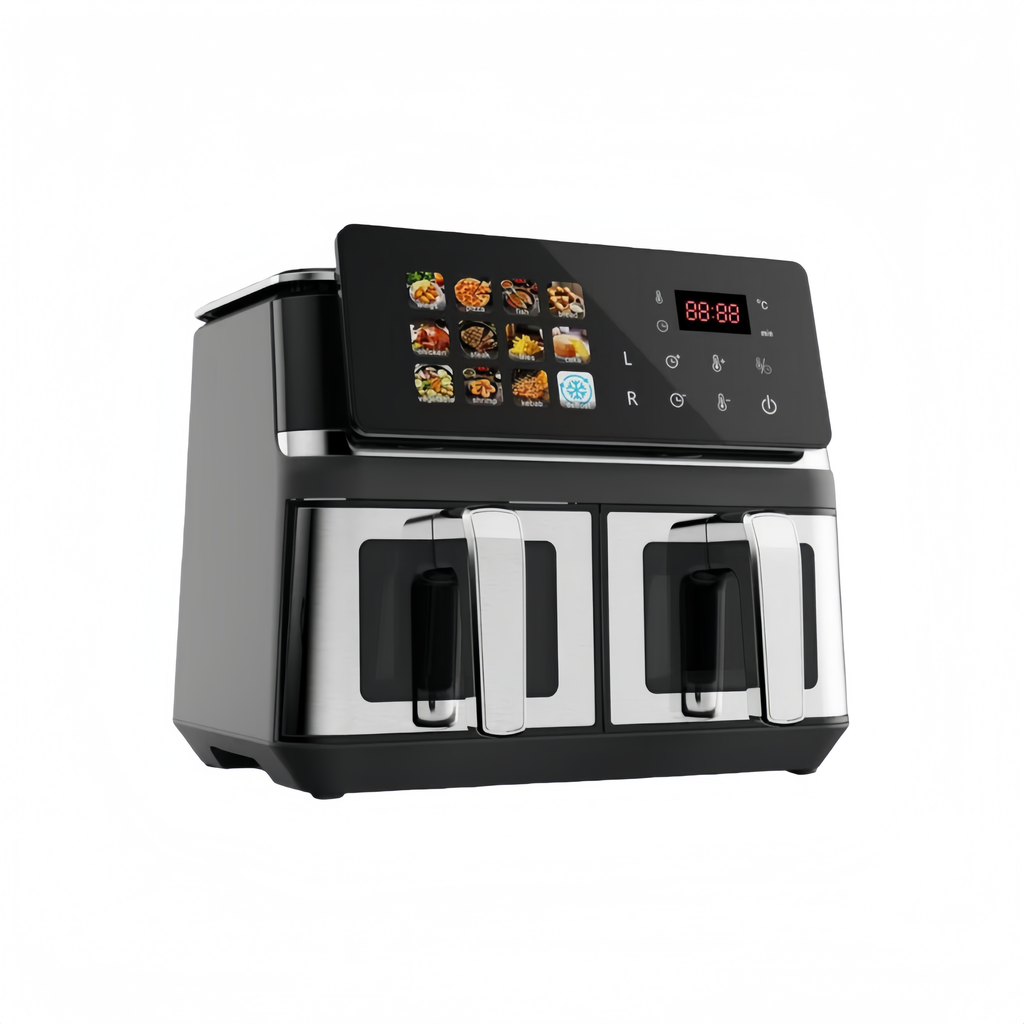 10L Dual-Basket Smart Air Fryer – Black Stainless Steel