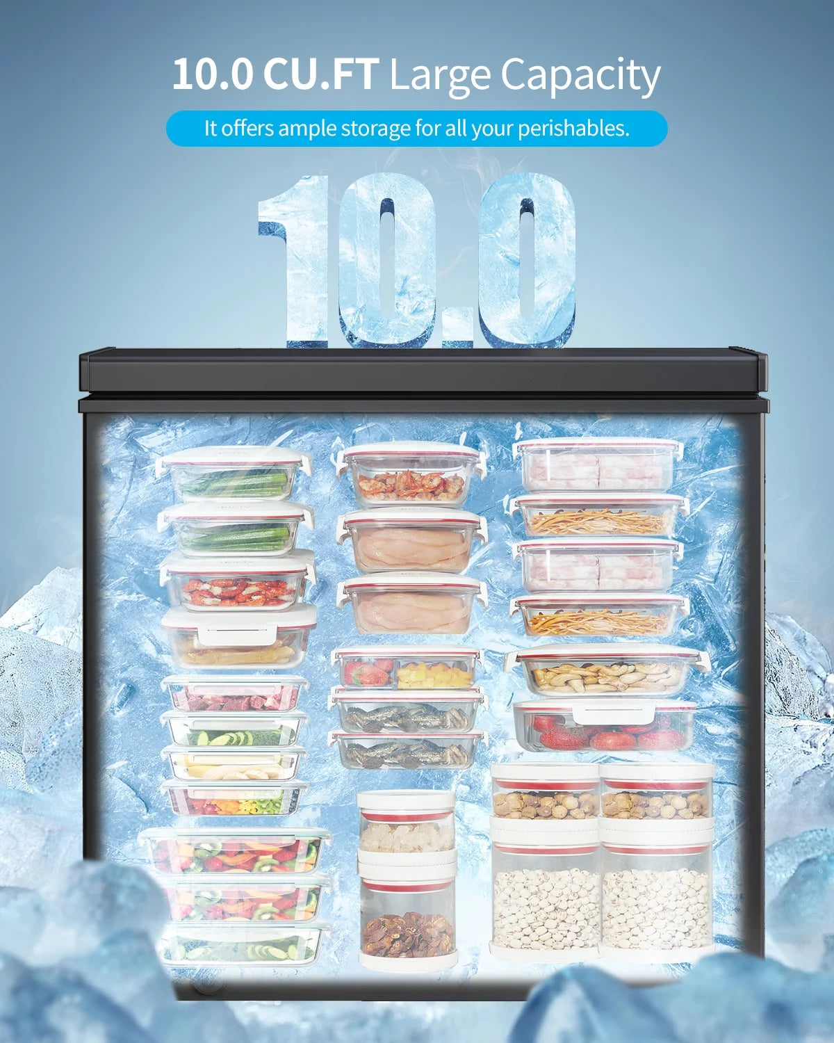 DISHUP 10.0 Cu.Ft Chest Freezer, Deep Freezer with Removable Basket, Adjustable Temperature, for Home/Office/Garage/Bar