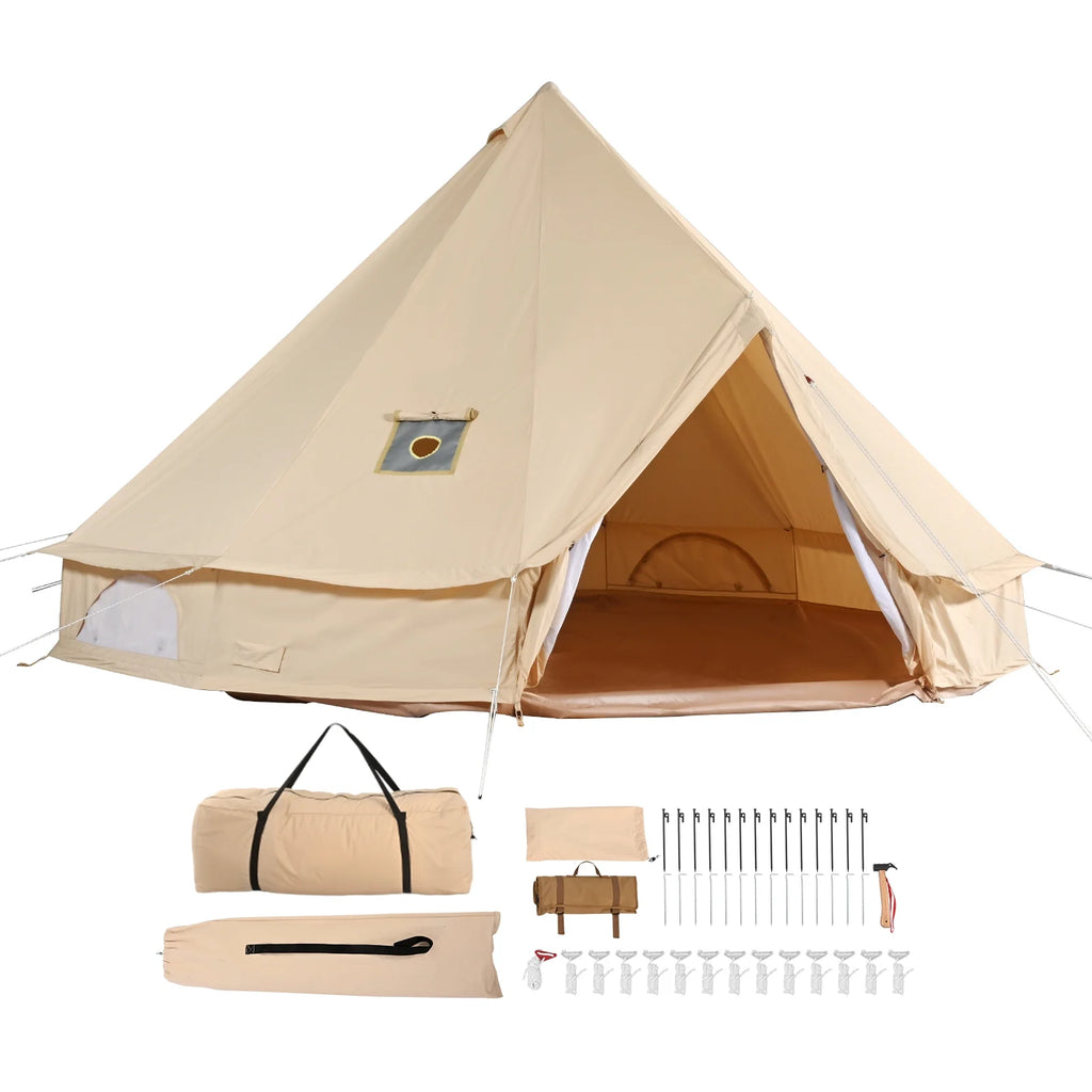 KFFKFF Canvas Bell Tent 6m/19.68ft 4-Season Camping Yurt Tent with Stove Jack