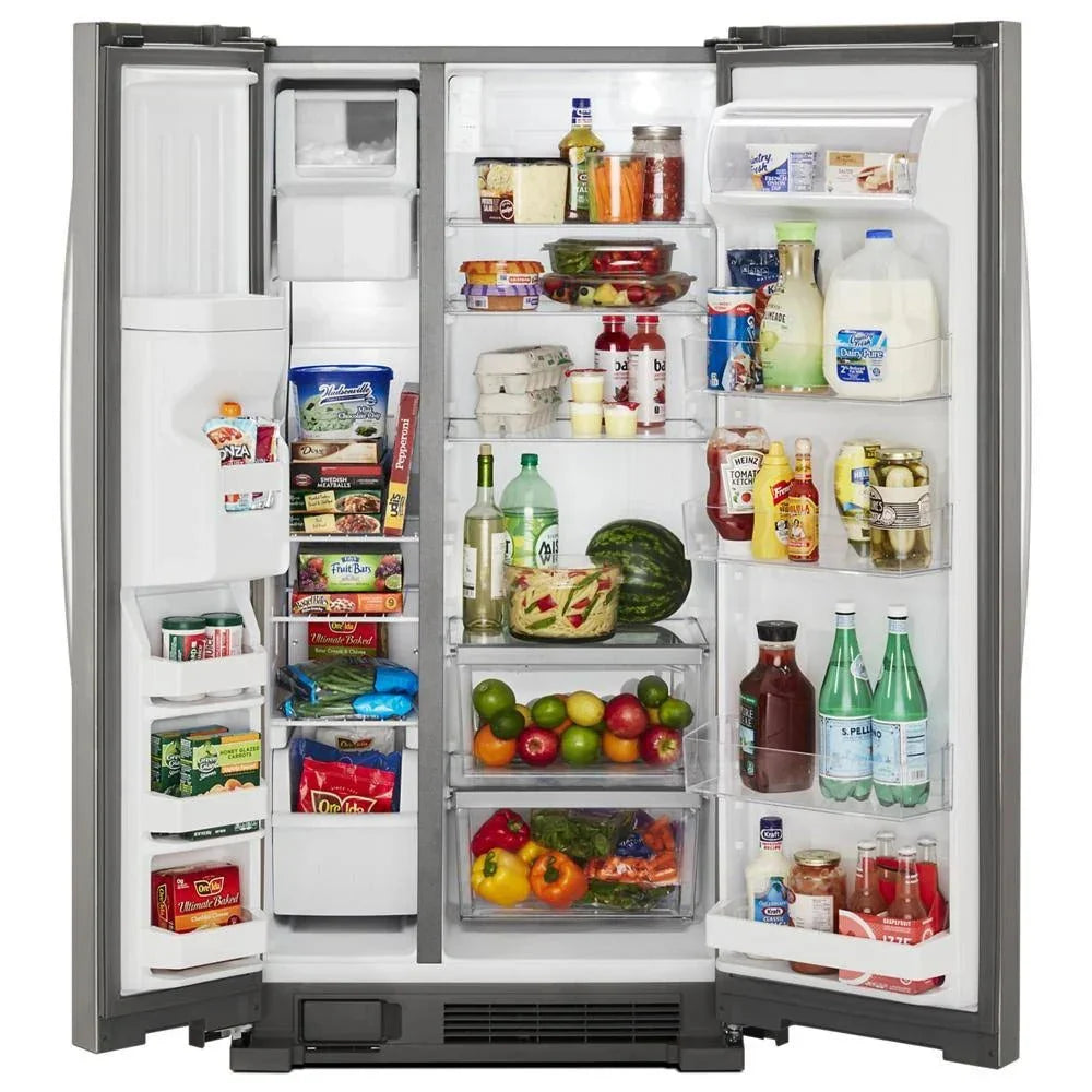 36-inch wide side-by-side refrigerator – 24 cubic feet stainless steel