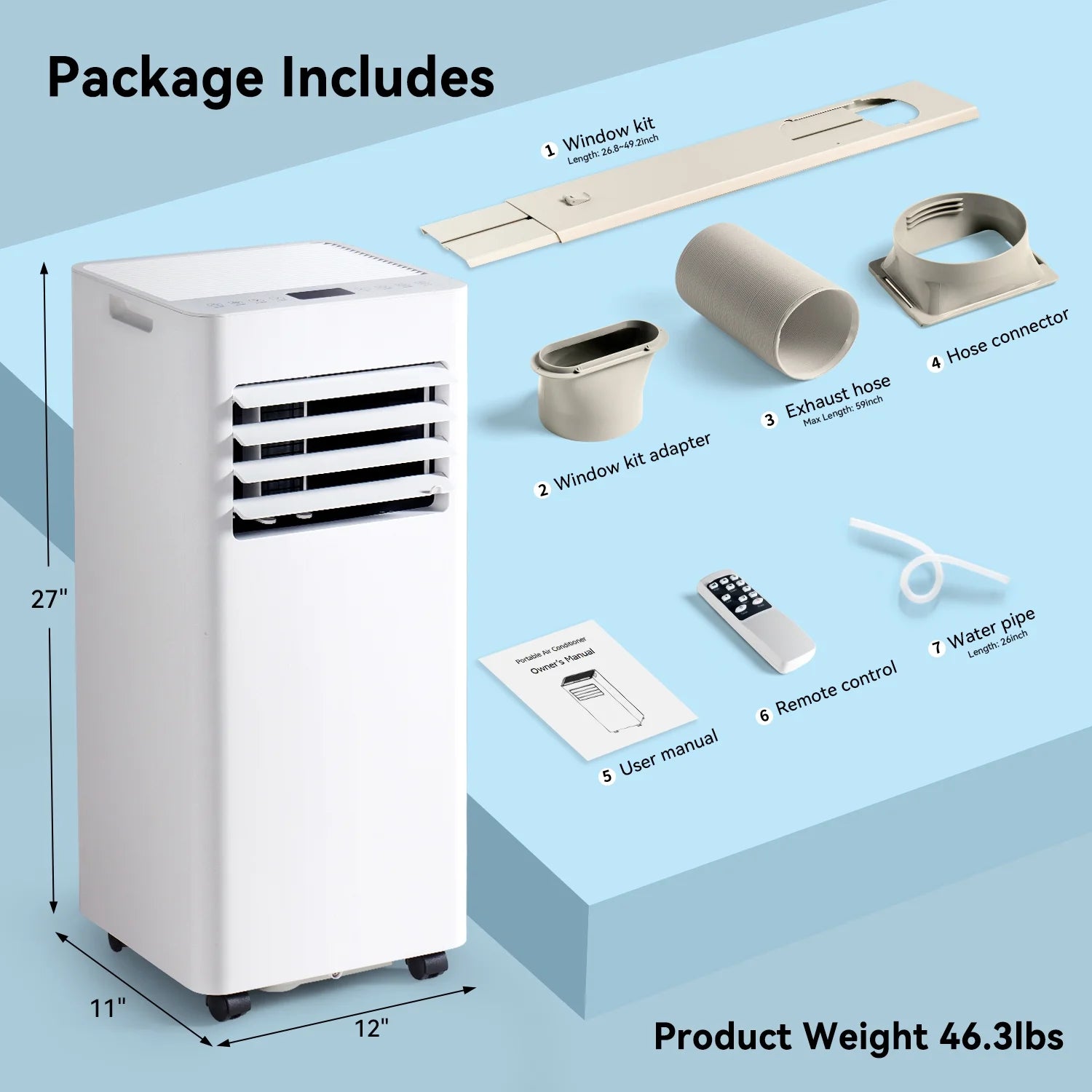 Bapipro 10,000 BTU Smart Portable AC - WiFi/Remote, 4-in-1 for 300 Sq.Ft, 24H Timer, Window Kit, ??55dB, ETL Certified