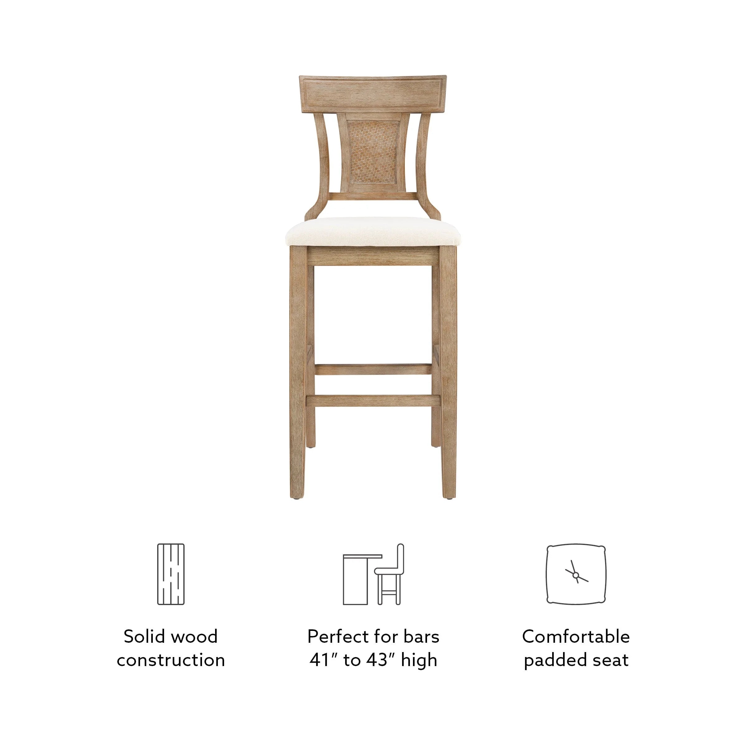 Linon Rylan 30" Bar Stool, Rustic Brown Finish with Beige Fabric