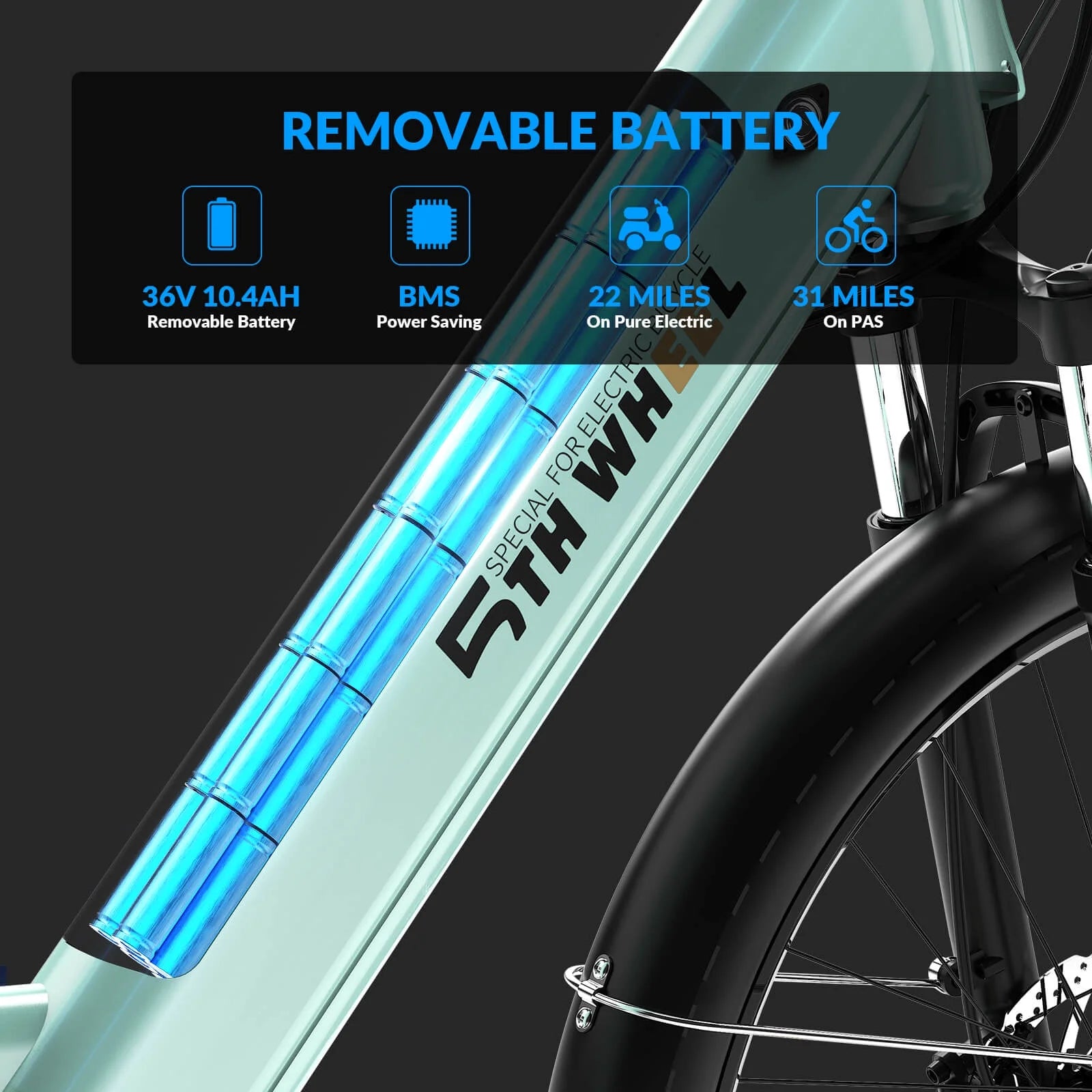 5TH WHEEL Electric Bike for Adult with 350W Motor, W18B 26" EBike with 36V 10.4Ah Removable Battery Ebike, Electric Bicycle with 7 Speed, UL2849