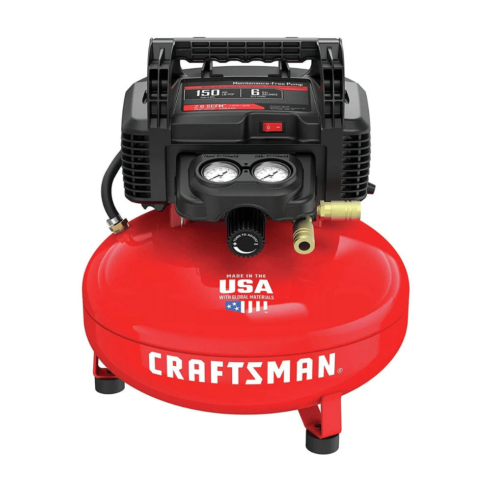 Craftsman 6-gallon pancake air compressor, oil-free, 150 PSI, portable with accessory kit
