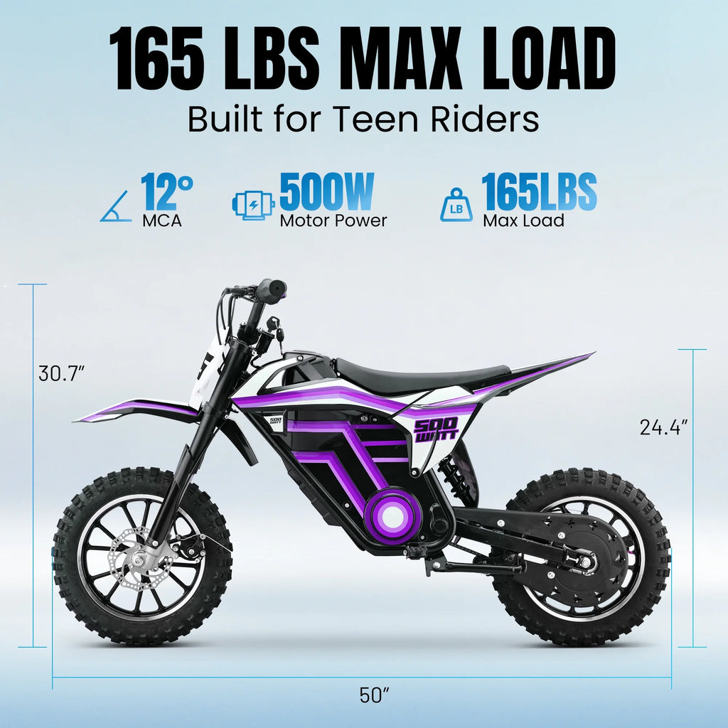 QEASET electric dirt bike, 500W kids dirt bike for Boys Girls Age 8-14, Blue