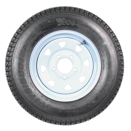 2-pack trailer tires and rims ST175/80D13 175/80 13 B78-13 LRC 5-hole white spoked wheel