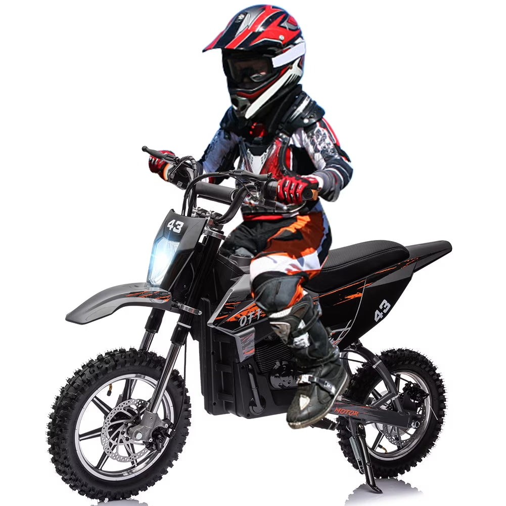 Electric Dirt Bike for Kids,36V Ride on Motorcycle,Up to 15.5MPH,350W Brushless Motor,LED Headlight,Leather Seat,Front and Back Brakes,Electric Motorcycle for Kids Age 8-16,Max Load 175lbs