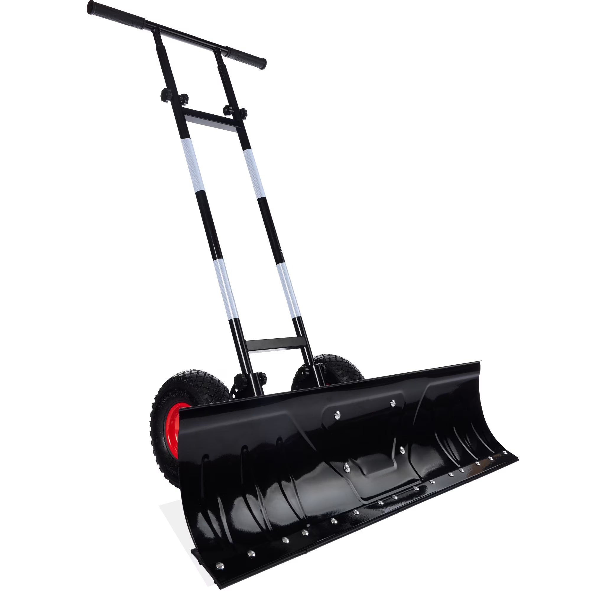 Best Choice Products 36in Galvanized Blade Hand Snow Pusher w/ 2 Wheels, Adjustable Handle, Blade Angle - Black
