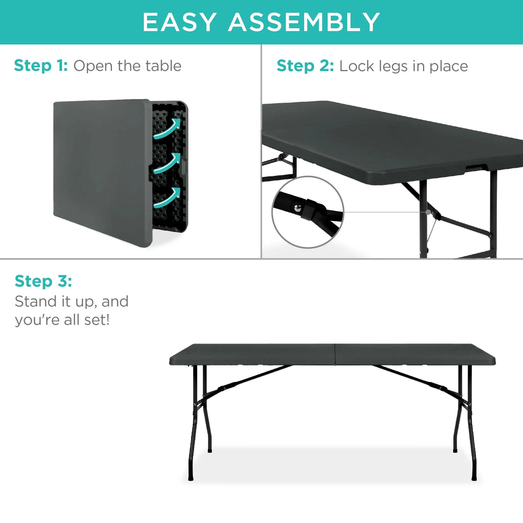 Best Choice Products 6ft Plastic Folding Table, Indoor Outdoor Heavy Duty Portable w/ Handle, Lock - White