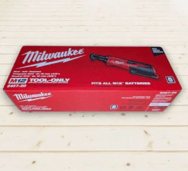 Milwaukee 2457-20 M12 Cordless 3/8" Ratchet ?C 35 ft-lbs Torque, 250 RPM, Low-Profile Head, Variable-Speed Trigger, Compact & Durable Design (Bare Tool)