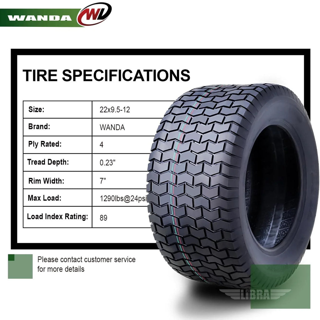 WANDA 22X9.5-12 Lawn Mower Tractor Cart Turf Tire 4 Ply 22x9.5x12-13135
