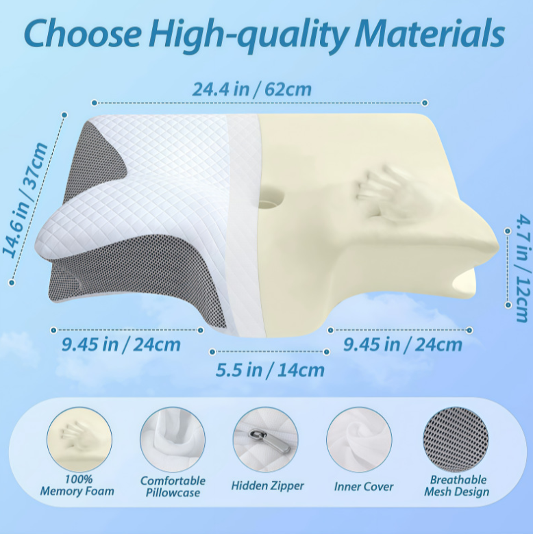 Pillow for Sleep Apnea & Snoring Relief – Ergonomic Memory Foam Anti-Snore Pillow for Better Breathing & Deep Sleep Support
