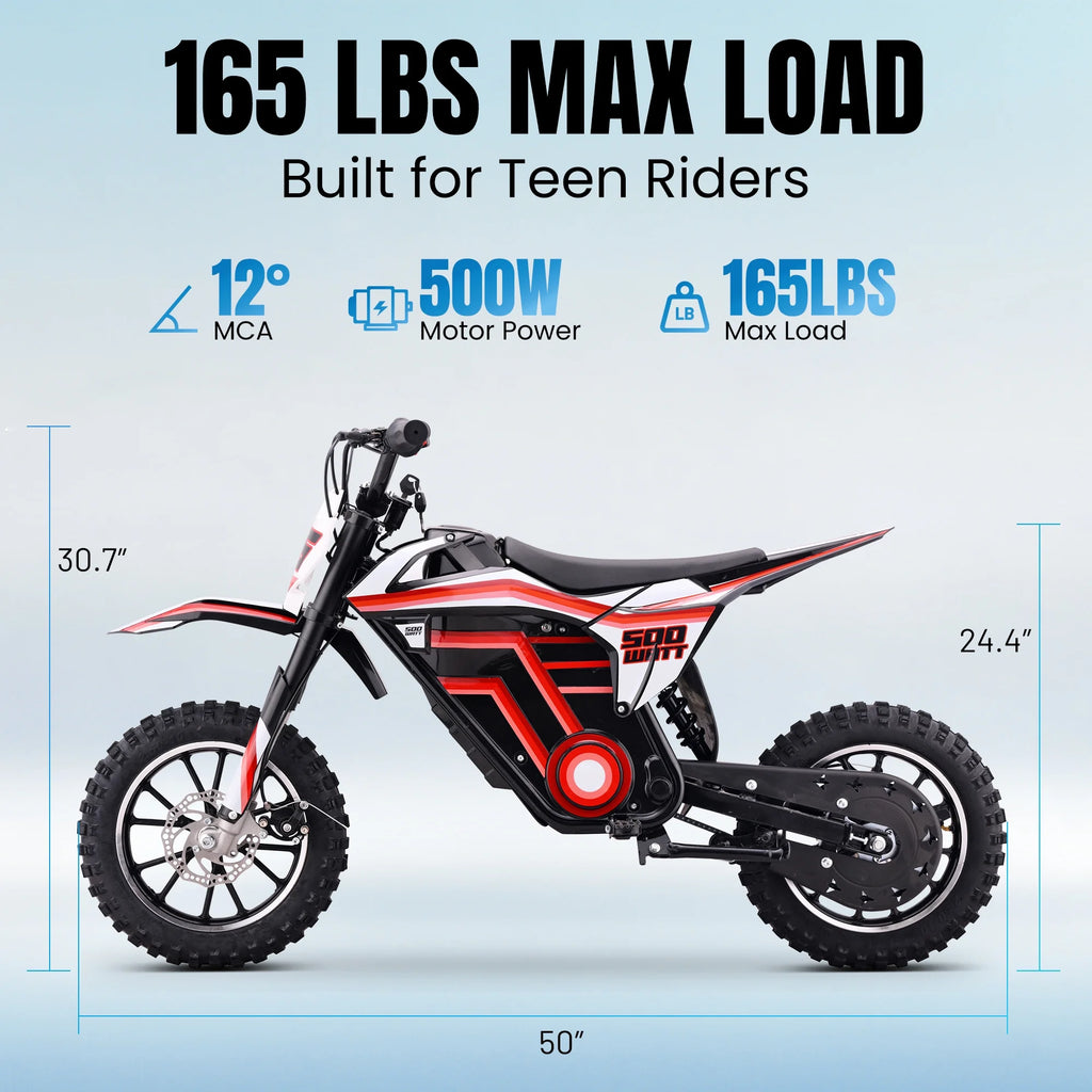 QEASET electric dirt bike, 500W kids dirt bike for Boys Girls Age 8-14, Blue