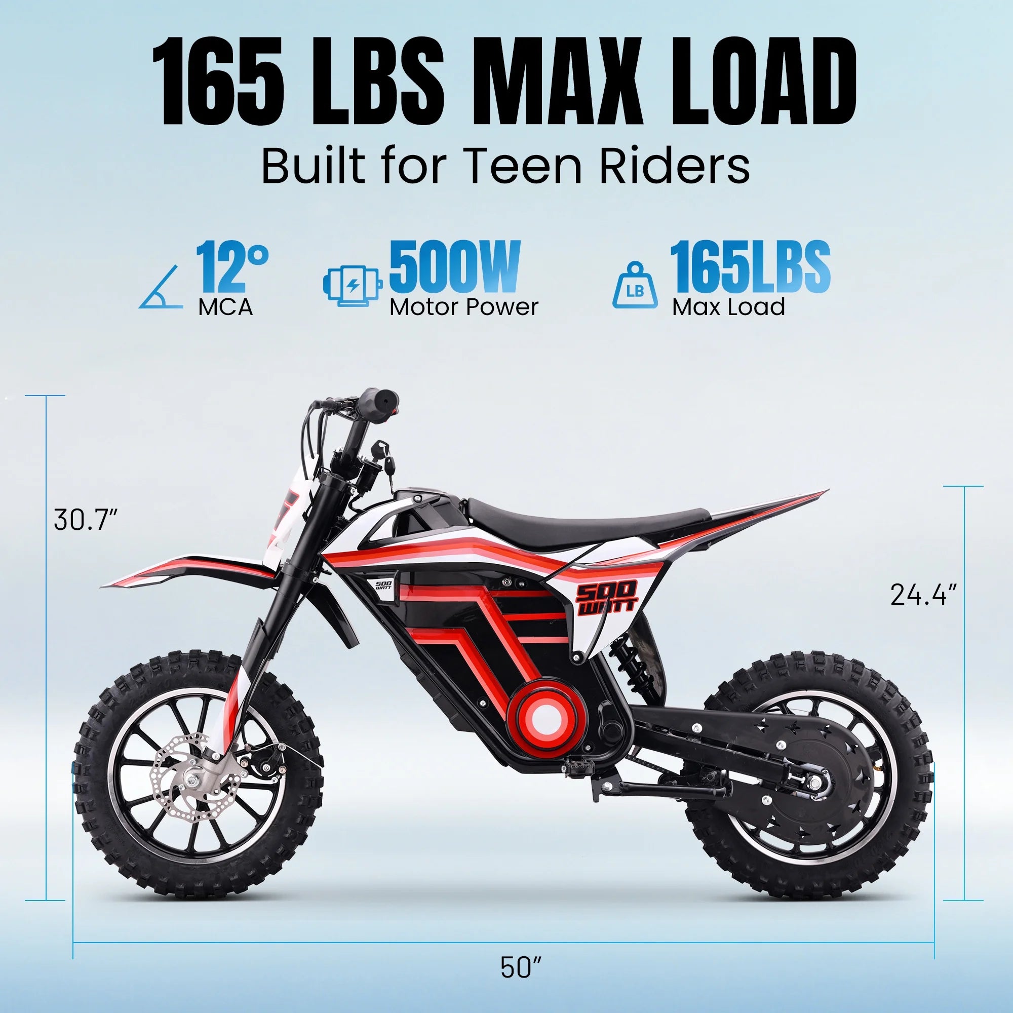 QEASET electric dirt bike, 500W kids dirt bike for Boys Girls Age 8-14, Blue