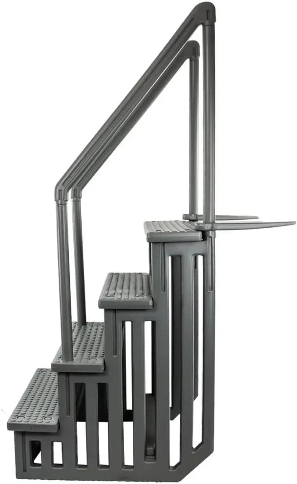 Non-slip pool entrance steps | Gray | Suitable for above-ground pools | Can be installed on patios with a height of 122 to 137 cm | Maximum load capacity 136 kg