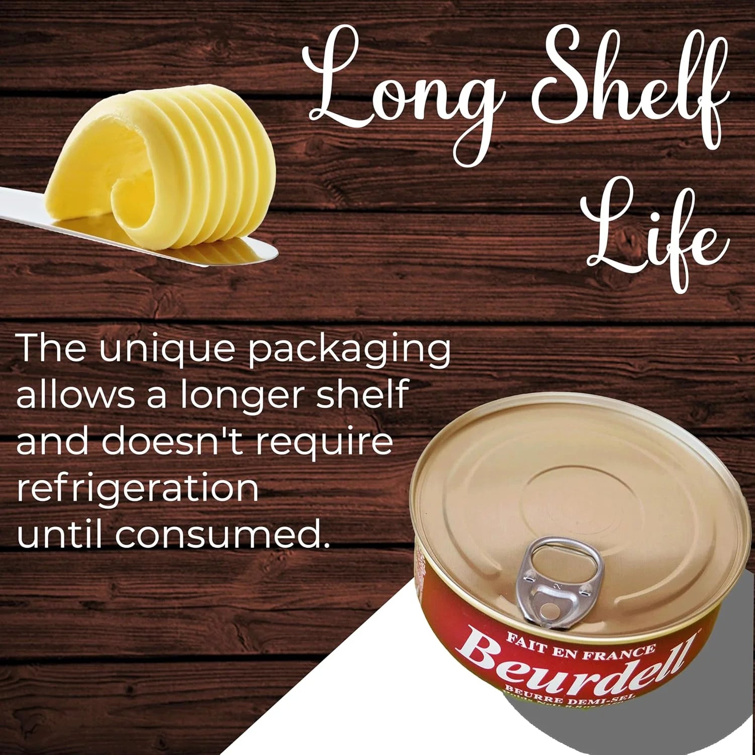Beurdell Canned French Butter �C 100% Natural Salted Pasteurized Real Butter | Long Shelf Life Emergency Survival Food | Great for Cooking, Baking, RV & Camping | Pull Top Lid | Pack of 24 | France