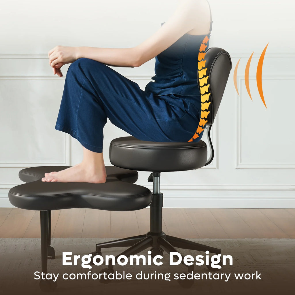 Pinmoco Ergonomic Cross Legged Swivel Chair, Adjustable Height and Teddy Fabric, Meditation& ADHD Chair with Back Support, Home and Office, Off White