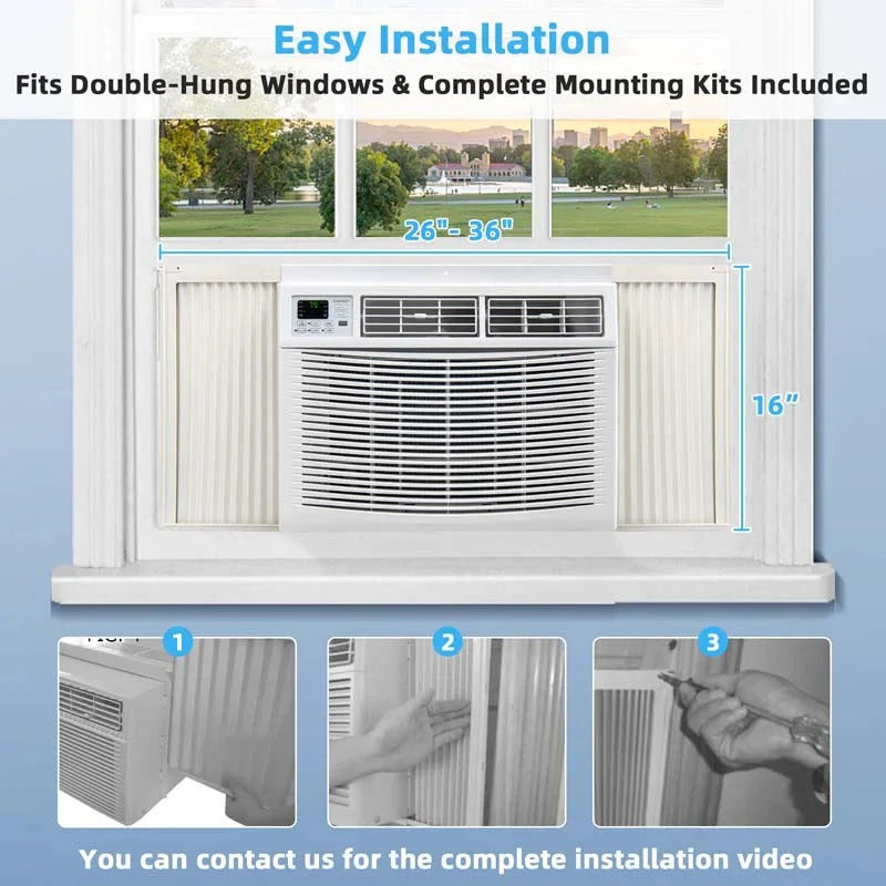 Quiet window air conditioner with 10,000 BTU, remote control, Eco mode, Energy Star certified, 3-in-1 unit with dehumidifier