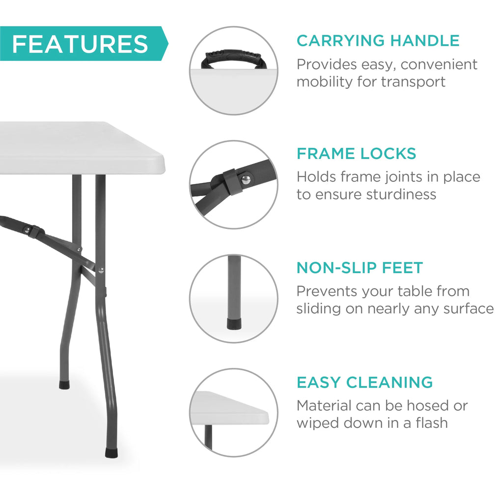Best Choice Products 6ft Plastic Folding Table, Indoor Outdoor Heavy Duty Portable w/ Handle, Lock - White