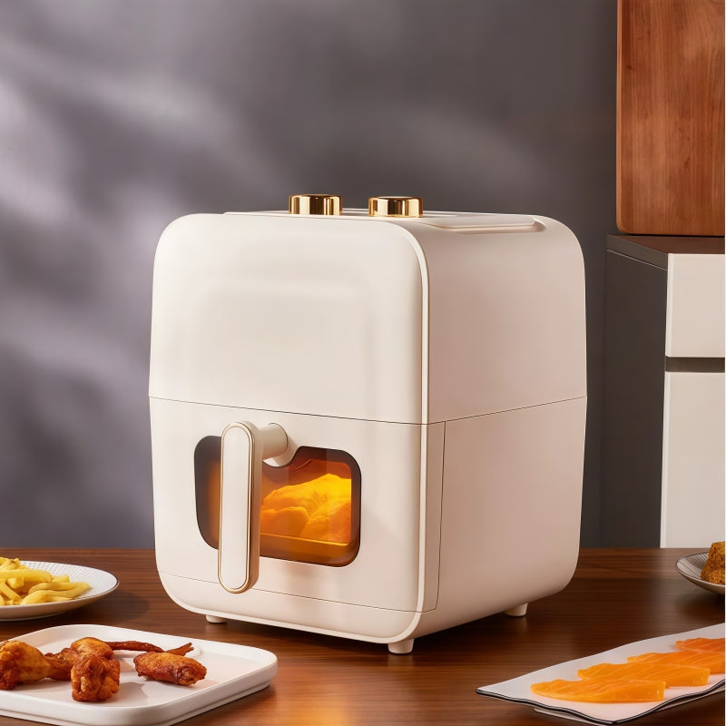 6L Retro Mechanical Air Fryer – 1400W, Oil-Free, Viewing Window
