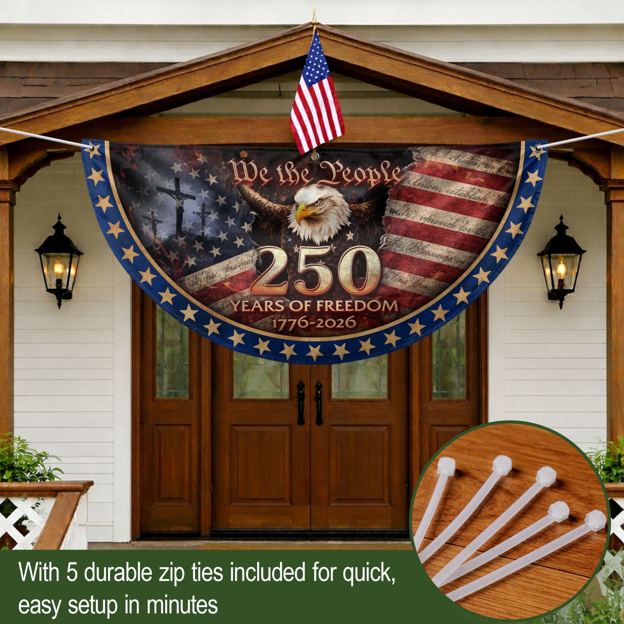USA 250th Anniversary Fence Flag 1776-2026 American Flag with Cross We The People Patriotic Banner