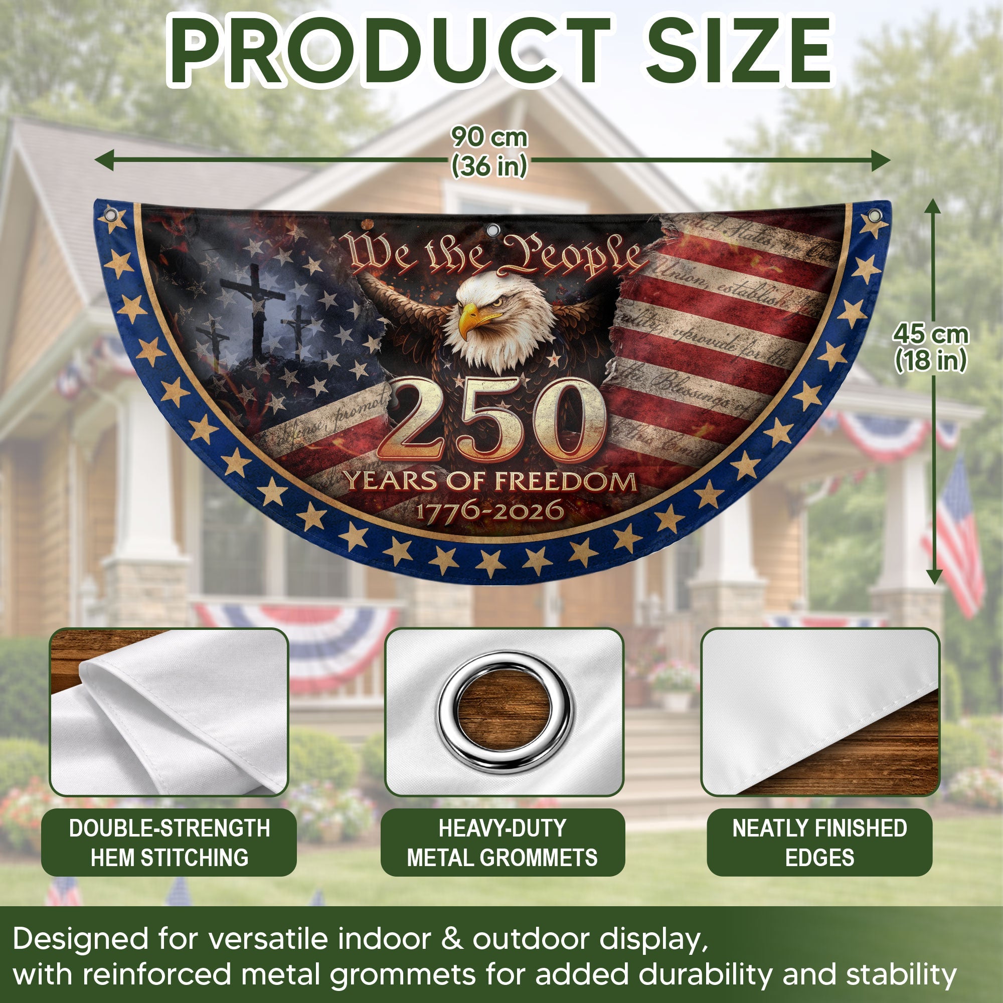 USA 250th Anniversary Fence Flag 1776-2026 American Flag with Cross We The People Patriotic Banner