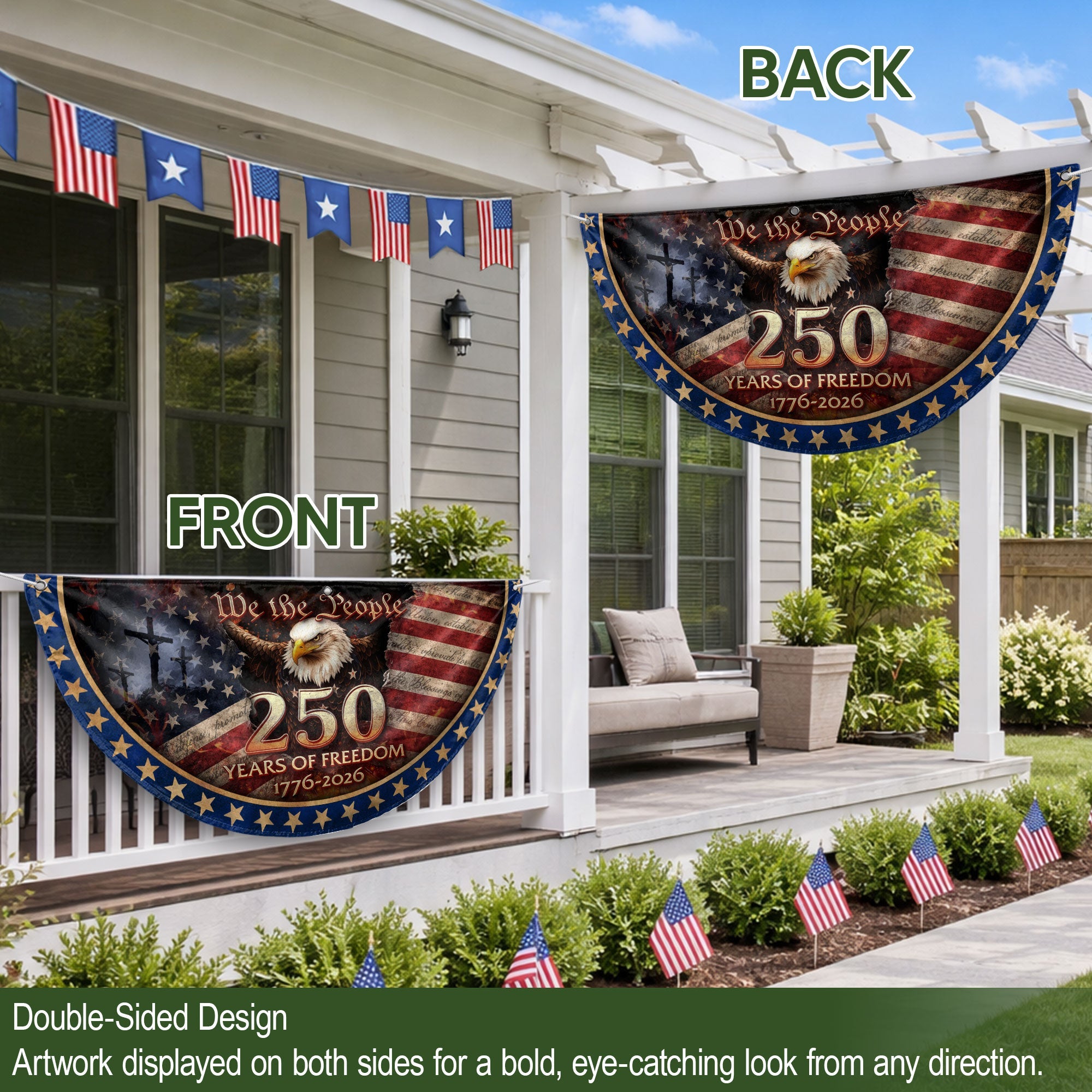 USA 250th Anniversary Fence Flag 1776-2026 American Flag with Cross We The People Patriotic Banner